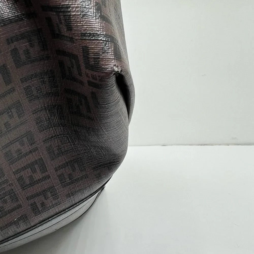 Auth FENDI Zucchino Tote Shoulder Bag Brown Black PVC Leather